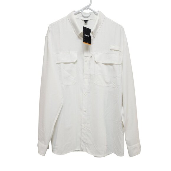 Mens White Long-Sleeve Button-Up Shirt Chest Pockets Tacvasen SZ XL Lightweight - Picture 1 of 9